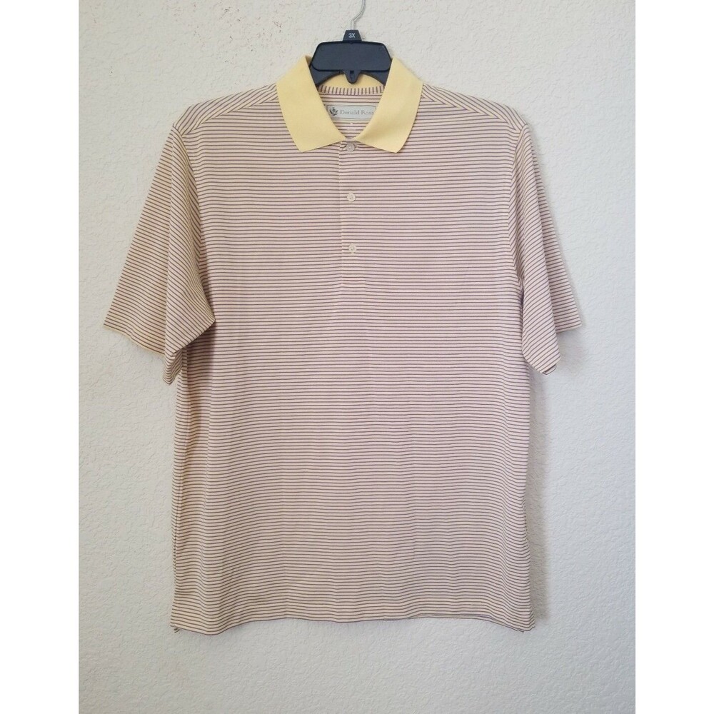 Donald Ross Short Sleeve Polo Shirt SIZE M  Yellow/Purple Stripe